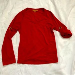 Long sleeve scoop neck adjustable sleeve top